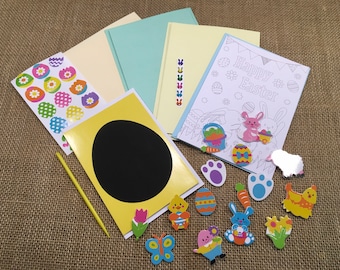 Make your own Easter cards - Set of 5 - 1 colour in Easter card, 1 scratch art Easter card and 3 blank cards. Kids diy Easter card making.