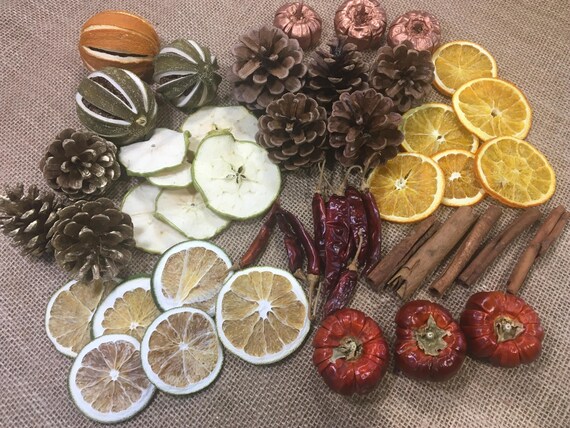 50 Piece Dried Fruit Decor Set: Christmas Wreath attachments. Winter home decor. Seasonal dried fruits, cones and spices.
