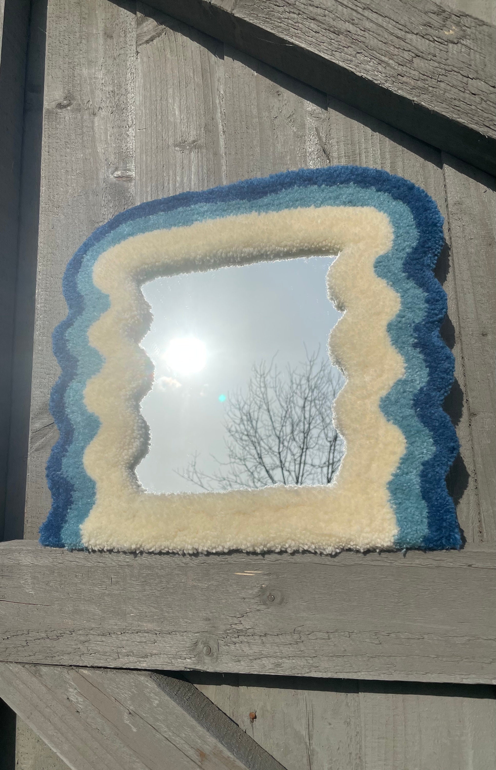 Tufted wavy rug mirror 40x40cm custom order dispatched in Etsy