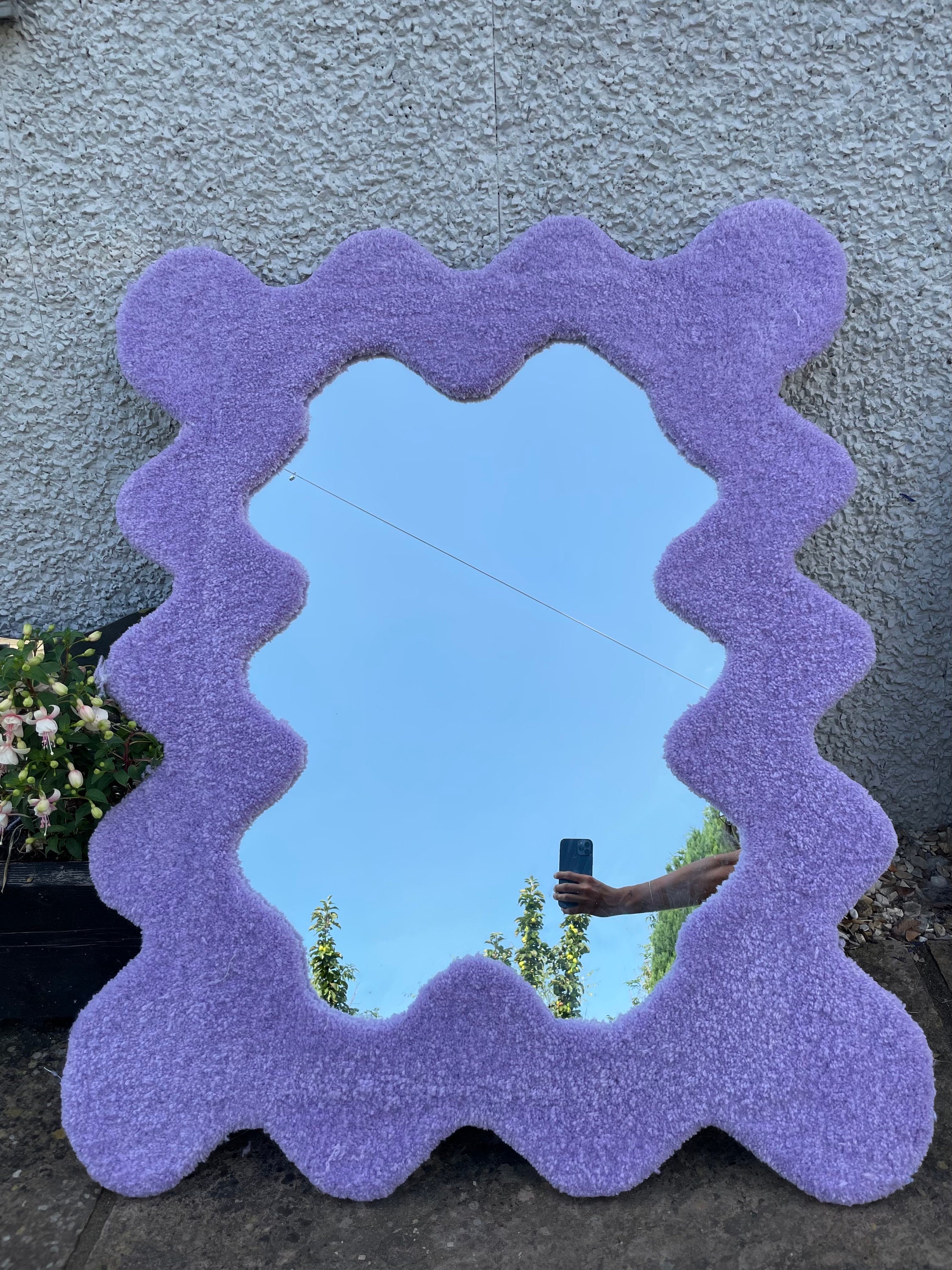 Large wavy tufted rug mirror 120x90cm ships mid/end of Etsy