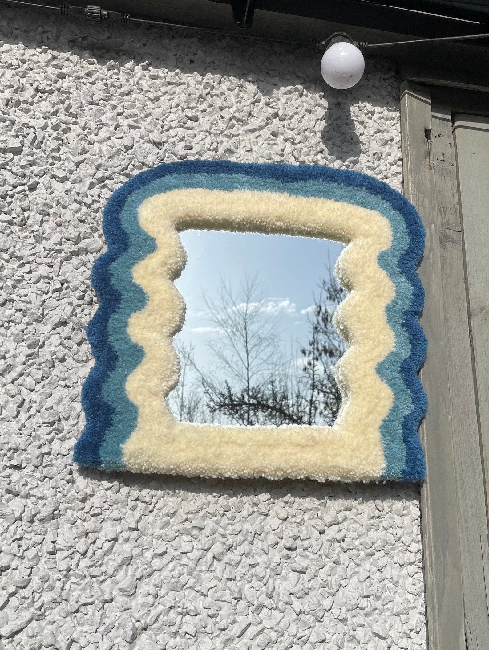 Tufted wavy rug mirror 40x40cm custom order dispatched in Etsy