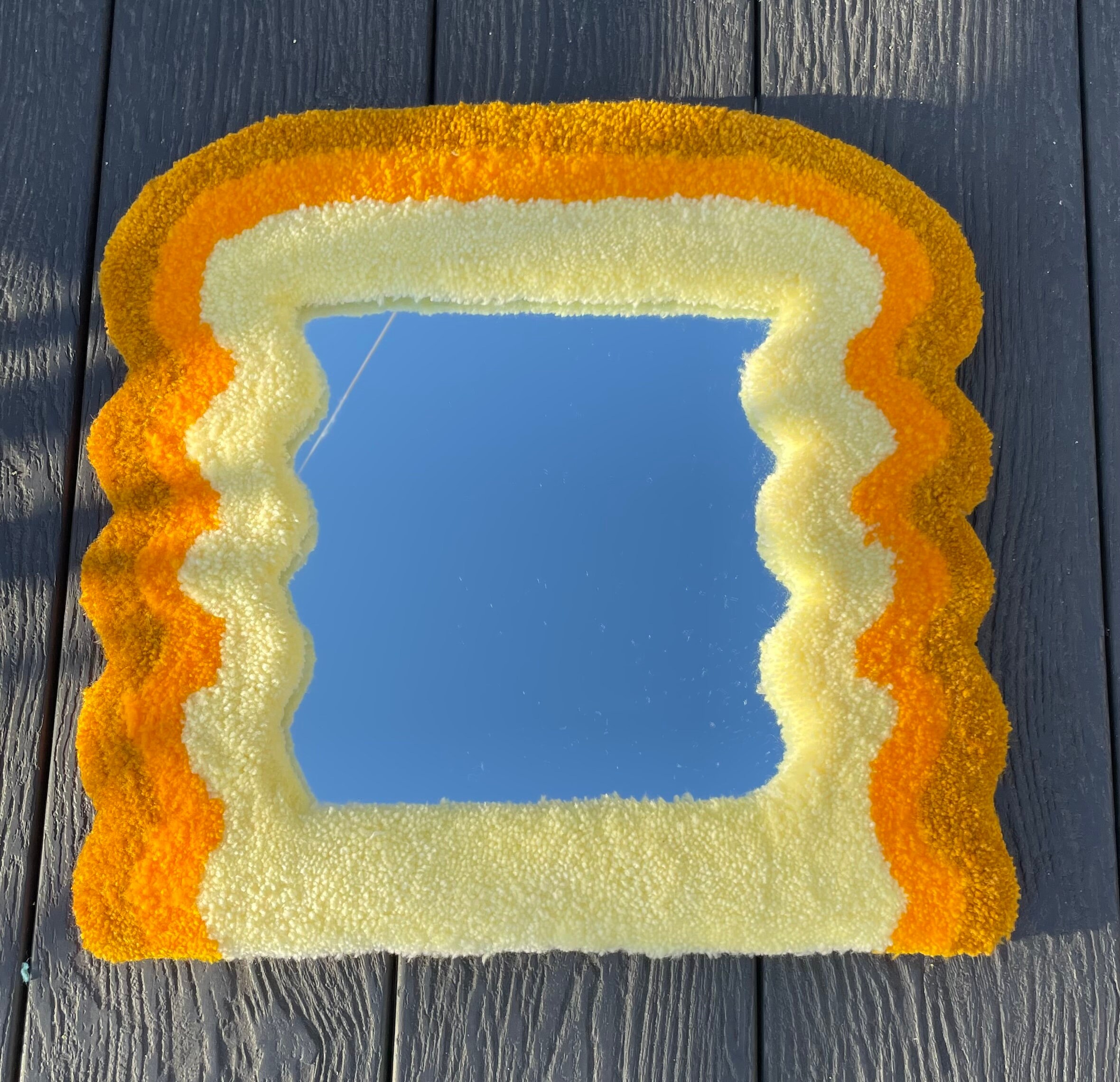 Tufted wavy rug mirror 40x40cm custom order dispatched in Etsy