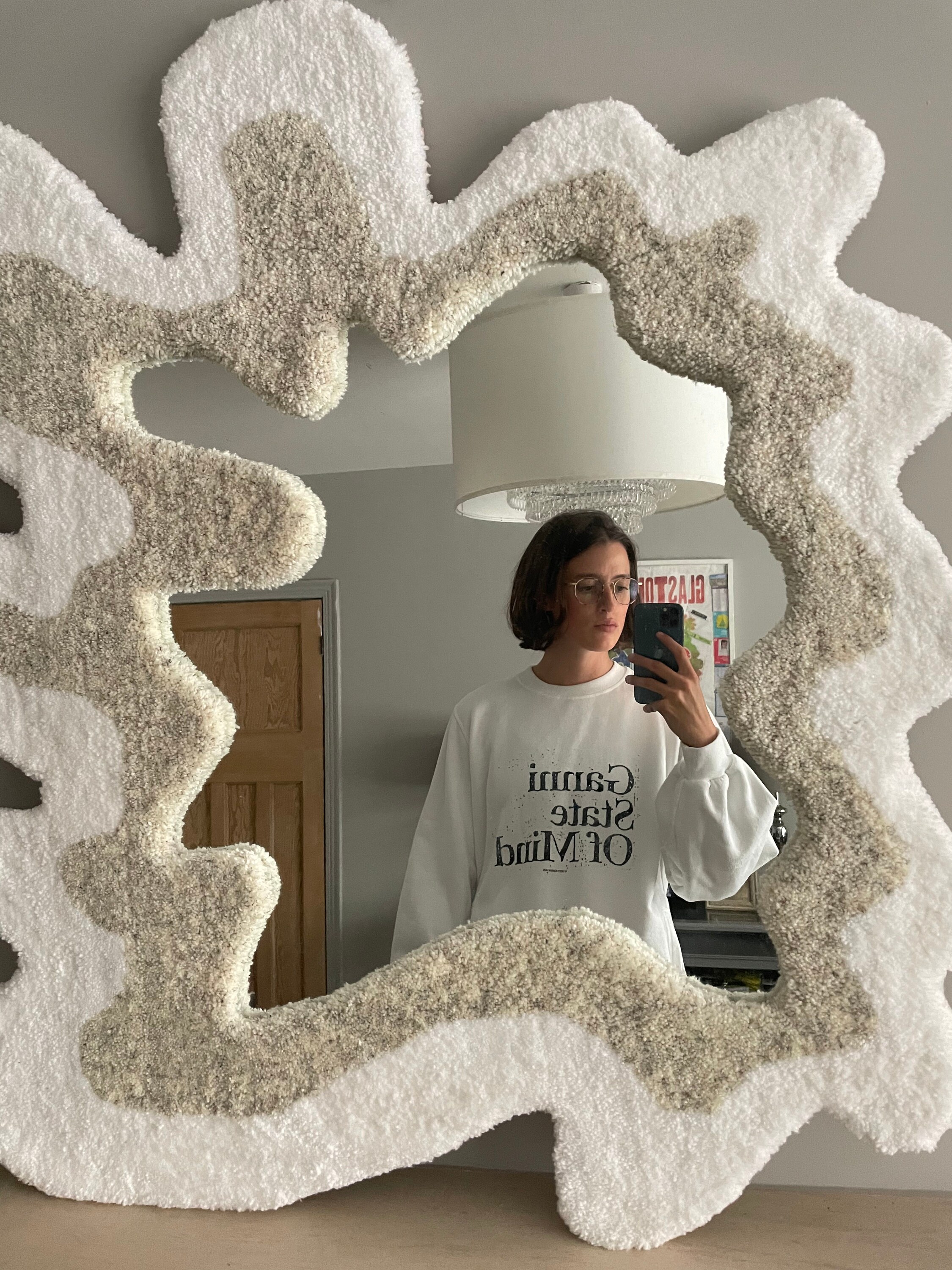 Tufted wavy rug mirror 90x90cm make time 25 weeks. Etsy