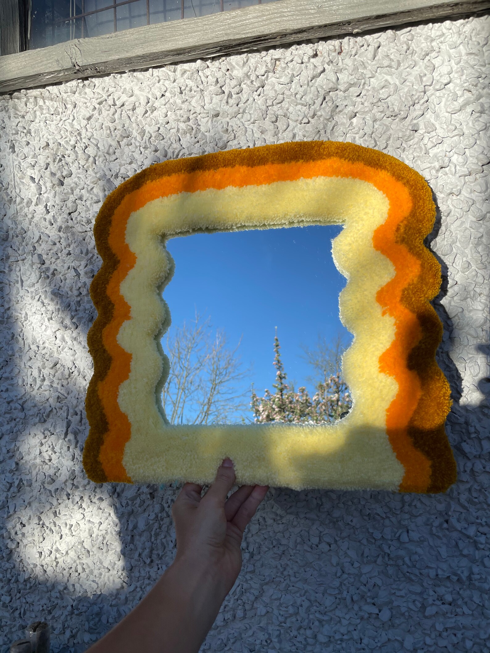 Tufted wavy rug mirror 40x40cm custom order dispatched in Etsy