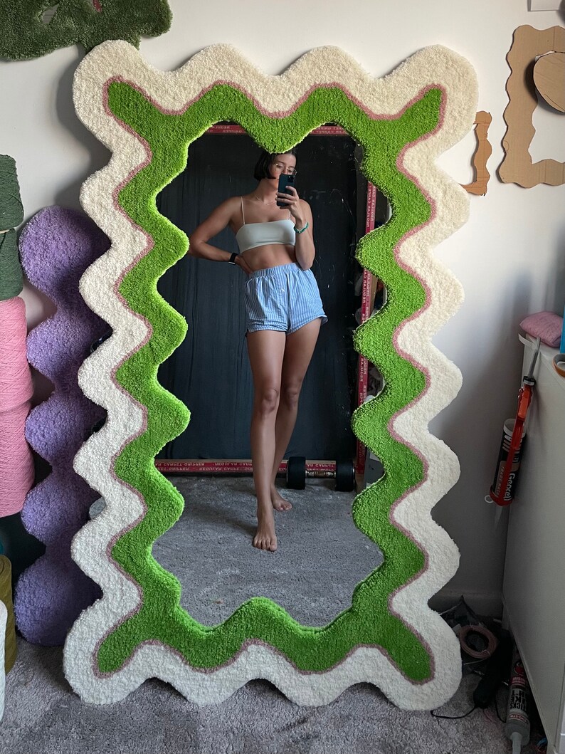 Extra Large Wavy Tufted Full Length Rug Mirror 150x90cm Etsy