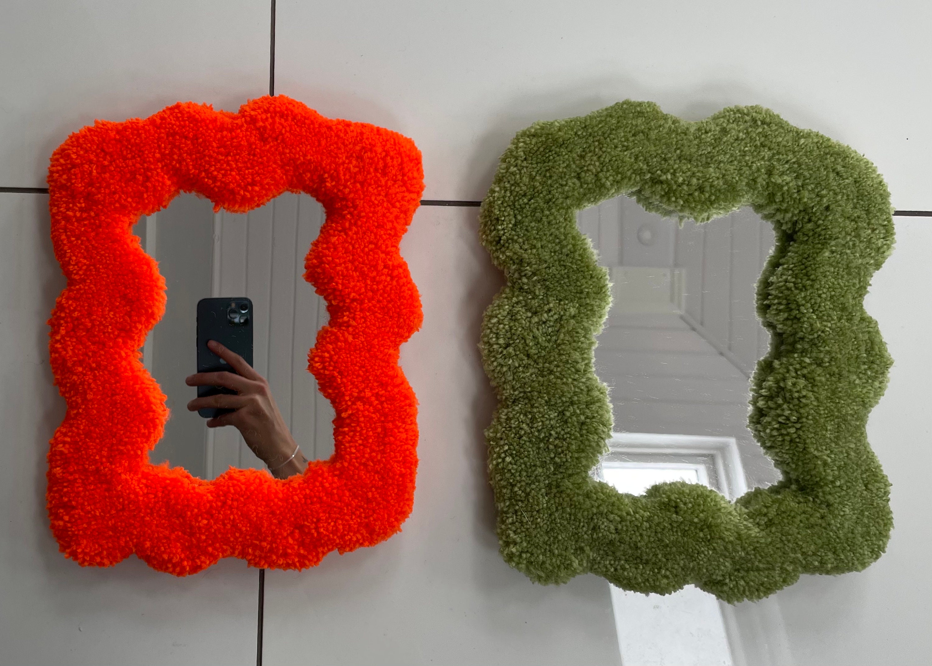 Tufted wavy rug mirror 28x23cm custom order dispatched end Etsy