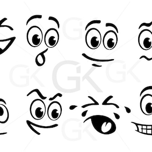 Cartoon Faces Svg,Facial Expressions,Silhouette Cartoon,Character,Cutting,File Clipart Faces Svg, ai,Png,Cut File,Tshirt Template Clipart