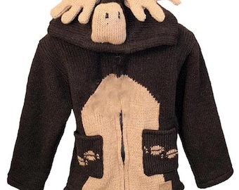 100% Wool Jacket with Zip-Off Hood for Kids, fleece lining. Handmade in Nepal.