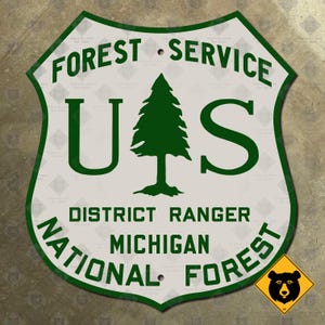 Placa con letrero para puerta de automóvil del Servicio Forestal Nacional de Michigan, guardabosques del distrito USFS