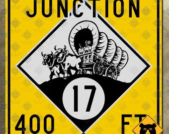Nebraska junction route 17 highway marker road sign 1926 Conestoga wagon