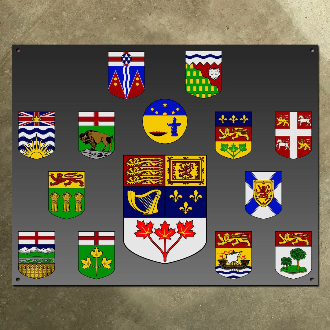 Canada National Coat of Arms Sign Shield Crest 13 Provinces Territories