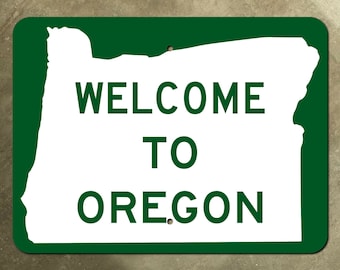 Oregon state line highway marker road sign green map welcome 1968