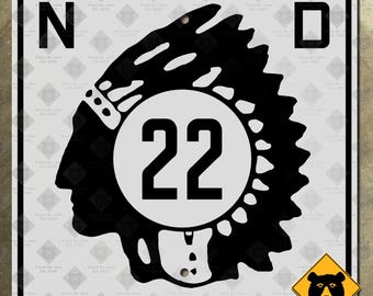 North Dakota Route 22 Landstraße Markierung Schild Schild 1931 Indianerhäuptling
