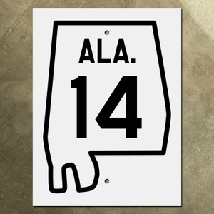 Panneau routier de la route 14 de l'état de l'Alabama, 1934 ALA. carte