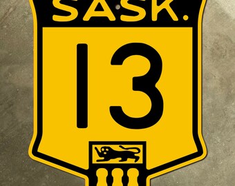 Saskatchewan provincial Autobahn 13 Route Marker Straßenschild Kanada 1940er Jahre Wappen