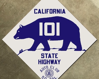 California State Highway 101 ACSC Road Sign Auto Club AAA Diamond 1929 Bear