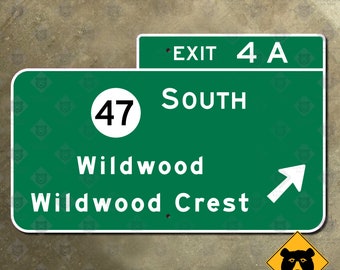 New Jersey parkway exit 4A Wildwood Crest route 47 south road sign Garden