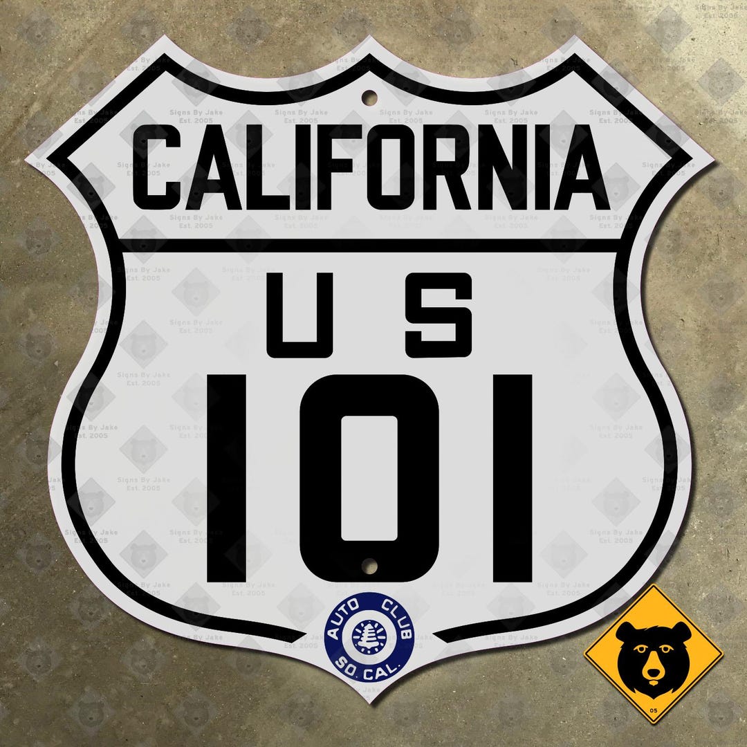 California ACSC US Route 101 Highway Road Sign Auto Club AAA Los ...