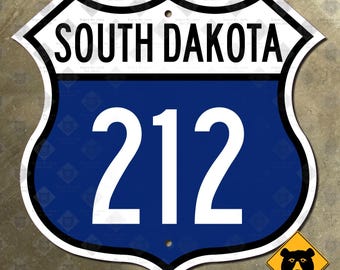 South Dakota US Route 212 highway marker road sign 1950 blue Belle Fourche
