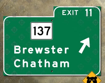 Massachusetts Brewster Chatham US route 6 state 137 Cape Cod exit 11 highway road guide sign arrow