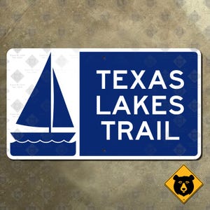 Texas Lakes Trail snelweg verkeersbord schilderachtige route zeilboot Heritage 1998