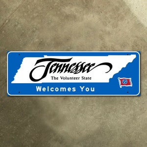 Tennessee state line highway marker road sign 2003 Volunteer State flag
