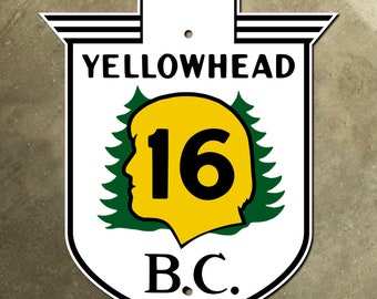 Znak drogowy na drodze Yellowhead Highway 16 w Kolumbii Brytyjskiej, Kanada 1970 r.