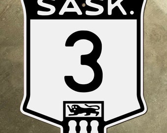 Saskatchewan provincialHighway 3 Route Marker Straßenschild Kanada 1950er Jahre Wappen