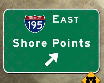 Señal de carretera en la Interestatal 195 Este, en la costa de Nueva Jersey, década de 1990.