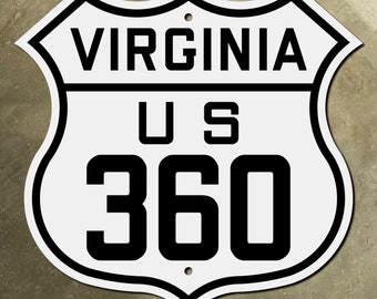 Znak drogowy Virginia US Highway 360 z tarczą drogową 1926 Danville Richmond