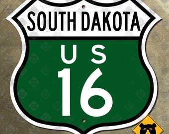 South Dakota Route 16 Roadway Marker Straßenschild 1961 grün Accips