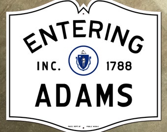 Entering Adams Massachusetts City Limit Highway Marker Road Sign 1950