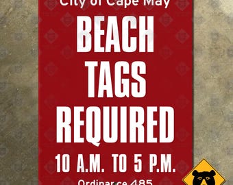 Se requieren etiquetas de playa de Cape May, Nueva Jersey, señal de guía Ocean City Wildwoods