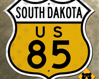 South Dakota Route 85 Roadway Marker Schild 1961 gelbe Deadwood Bleispur
