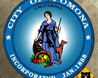 Pomona California City Limit Highway Road Sign with City Seal Graphic