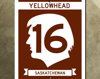Saskatchewan Yellowhead Autobahn 16 Route Marker Straßenschild Kanada 1970er Jahre braun