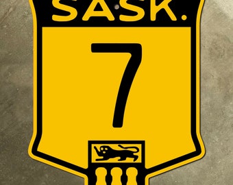 Saskatchewan provincial Autobahn 7 Route Marker Straßenschild Kanada 1940er Jahre Wappen