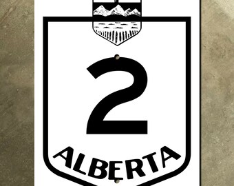 Znak drogowy Alberta Provincial Highway 2 Kanada 1960 Shield Mountains
