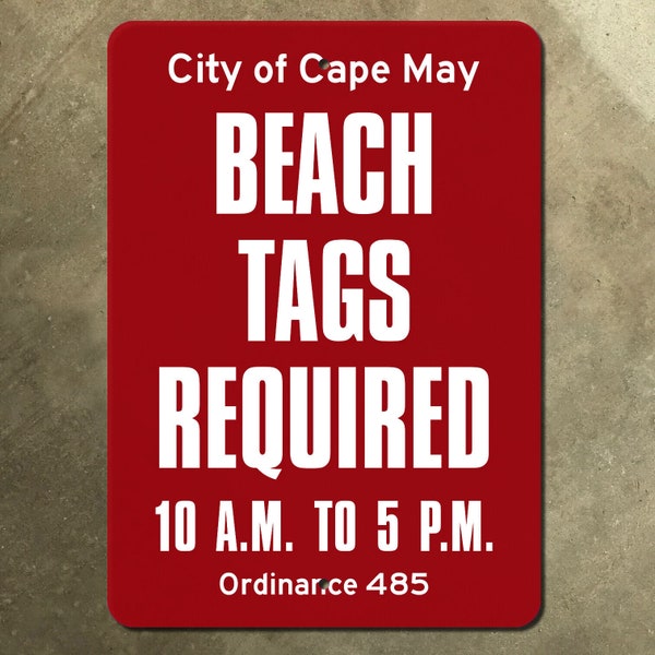 New Jersey Cape May Beach tags required guide sign Ocean City Wildwoods