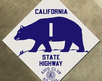 California state highway 1 ACSC road sign auto club AAA diamond 1929 bear PCH
