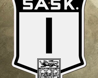 Saskatchewan provincialhighway 1 Route Marker Straßenschild Kanada 1940er Jahre Wappen