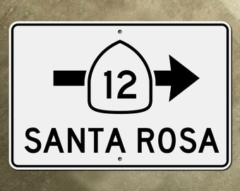 California state highway 12 Santa Rosa road guide sign arrow 1957