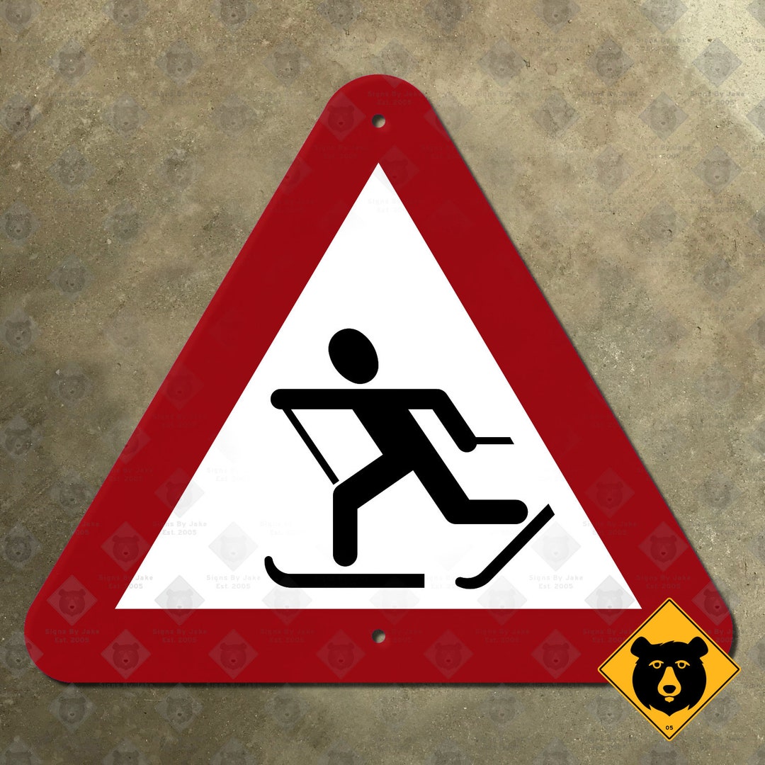 Norway Skiier Warning Highway Sign Road Sign Red White Ski