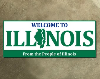 Illinois state line highway marker road sign Lincoln silhouette welcome