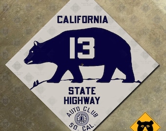 California State Highway 13 ACSC Road Sign Auto Club AAA Diamond 1929 Bear