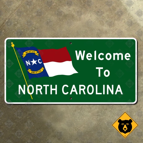 North Carolina state line highway marker 1960 road sign welcome flag