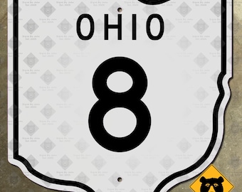 Ohio State Route 8 highway road sign Akron Cuyahoga Falls Cleveland 1952