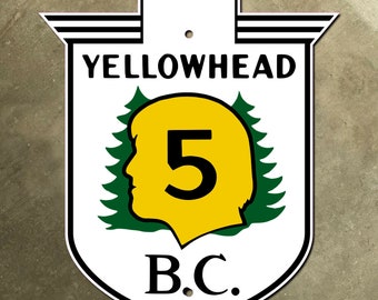 Znak drogowy na drodze Yellowhead Highway 5 w Kolumbii Brytyjskiej, Kanada 1970 r.
