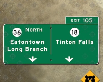 Señal de tráfico de la ruta 36 18 de Eatontown, salida 105 de la autopista New Jersey Parkway, Jardín