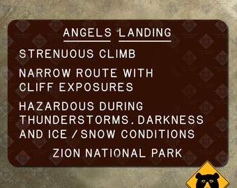 Utah Zion National Park Angels Landing trail warning sign